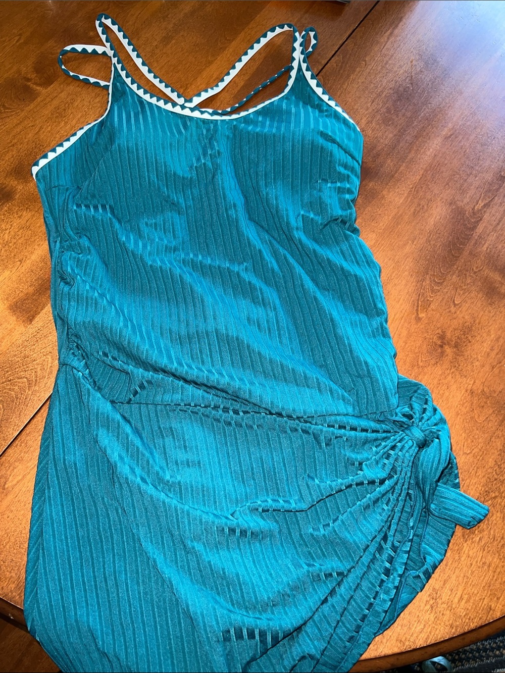 Women’s Turqoise Ribbed Tie-Detail Maternity Swim Suit
